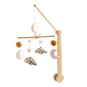 Mobile musical bébé en bois avec 4 jouets