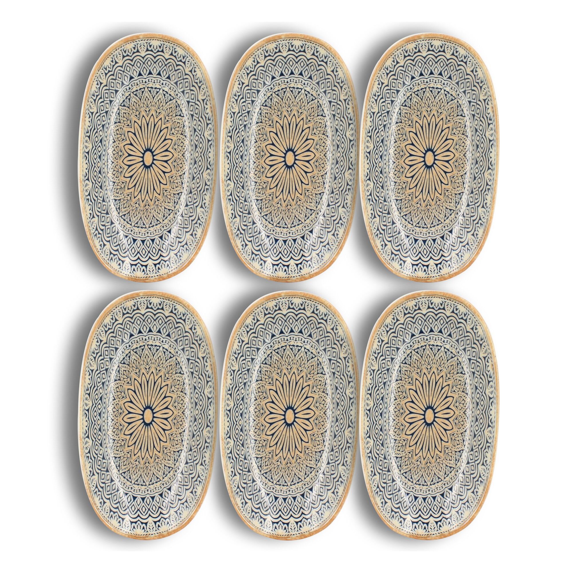 Lot de 6 assiettes de présentation en porcelaine bleue 18,5cm BYZANCE