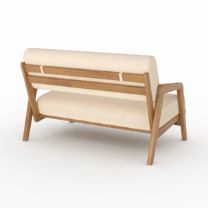 Canapé de jardin en bois d'acacia, tissu beige clair 2 places - Siargao