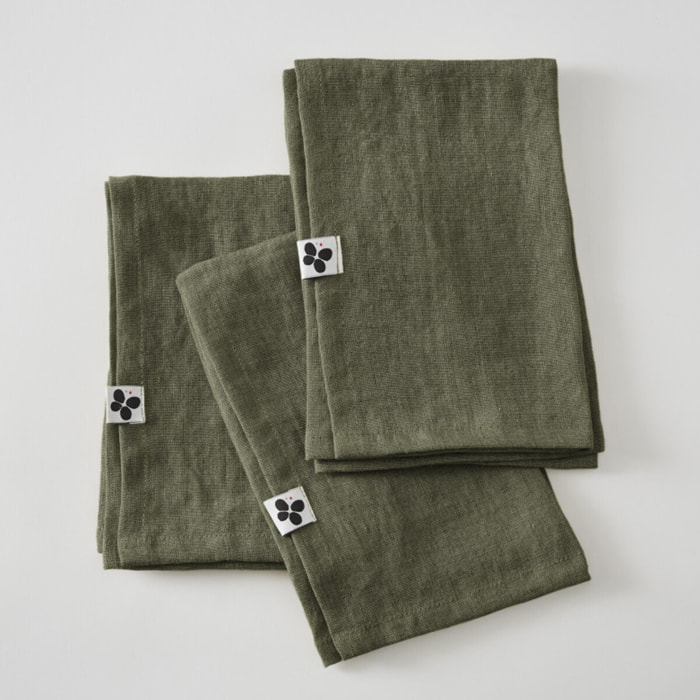 Lot de 3 serviettes de table "Soline" 40 x 40 cm Lin lavé - Couleur: Soline Thym