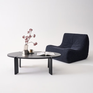 Table basse ovale en bois de manguier massif noir 120cm