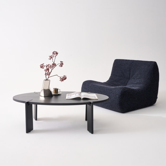 Table basse ovale en bois de manguier massif noir 120cm