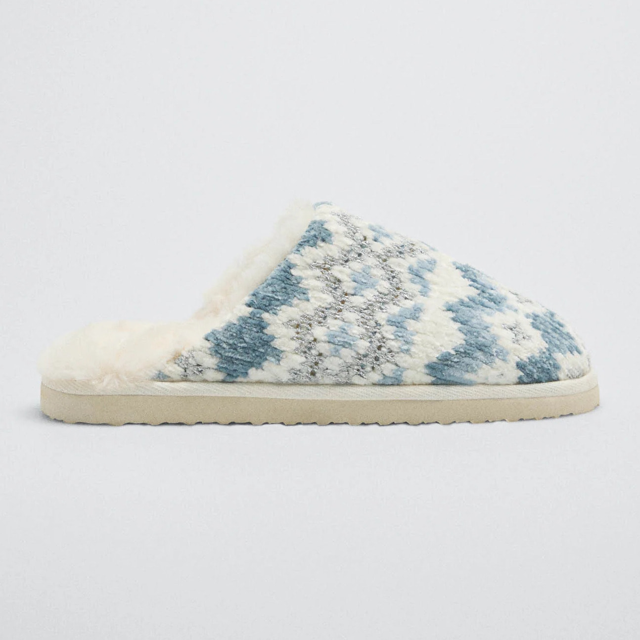 Pantofole da casa con interno in pelliccia con stampa etnica