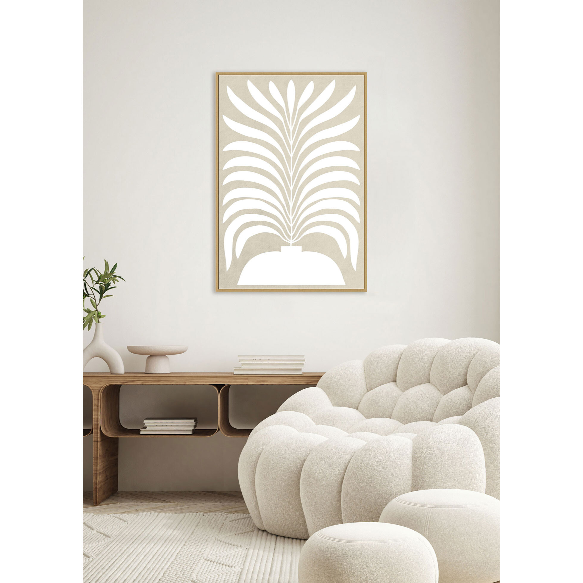 Cuadro Linen lino impresión 3D beige-blanco 93x63x4 cm