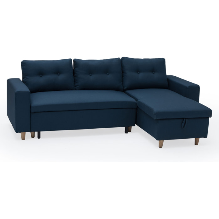 Canapé d'angle convertible WADE 3 places bleu