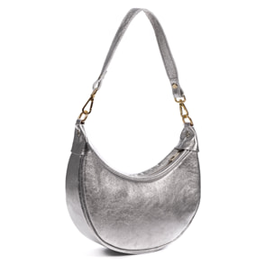 Asís borsa a tracolla e a mano, in pelle autentica con finitura in suede laminato, con design a mezzaluna.