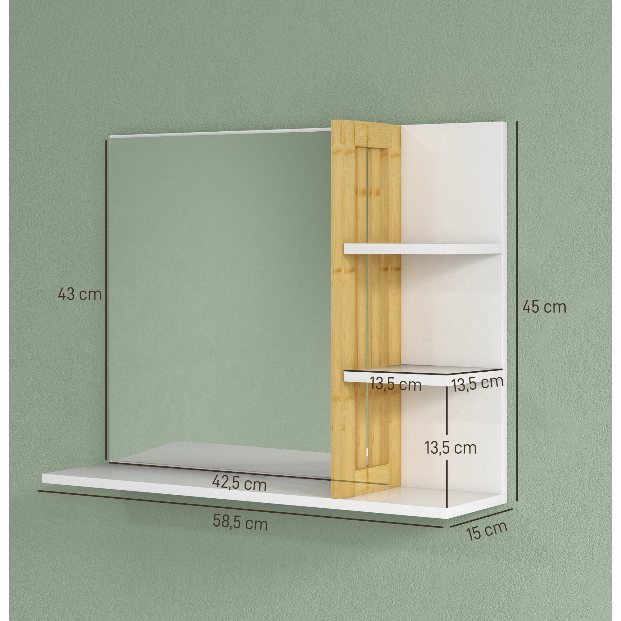 Espejo de Baño Moderno Espejo de Pared Rectangular con 4 Estantes de Almacenamiento para Maquillaje Tocador Vestidor 45x15x58,5 cm Blanco