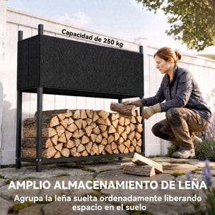 Outsunny Estante de Leña con Funda Oxford 600D, Leñero Exterior de Acero Galvanizado Robusto, Carga 250 kg, para Interior y Exterior, Jardín, Terraza, 106x25x113 cm, Negro