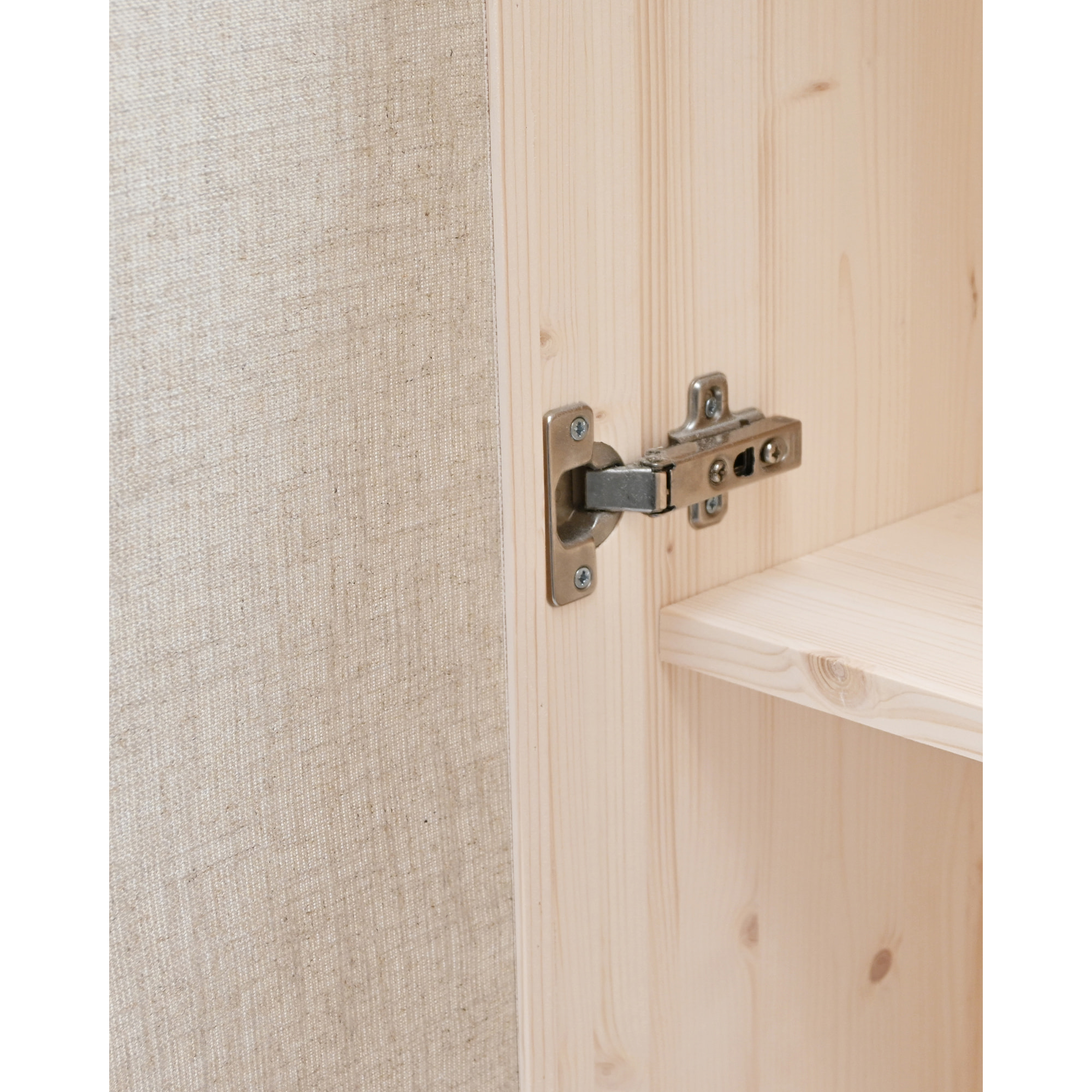 Buffet en bois massif et toile de lin avec 2 portes dans un ton naturel 100x80cm Hauteur: 100 Longueur: 80 Largeur: 40