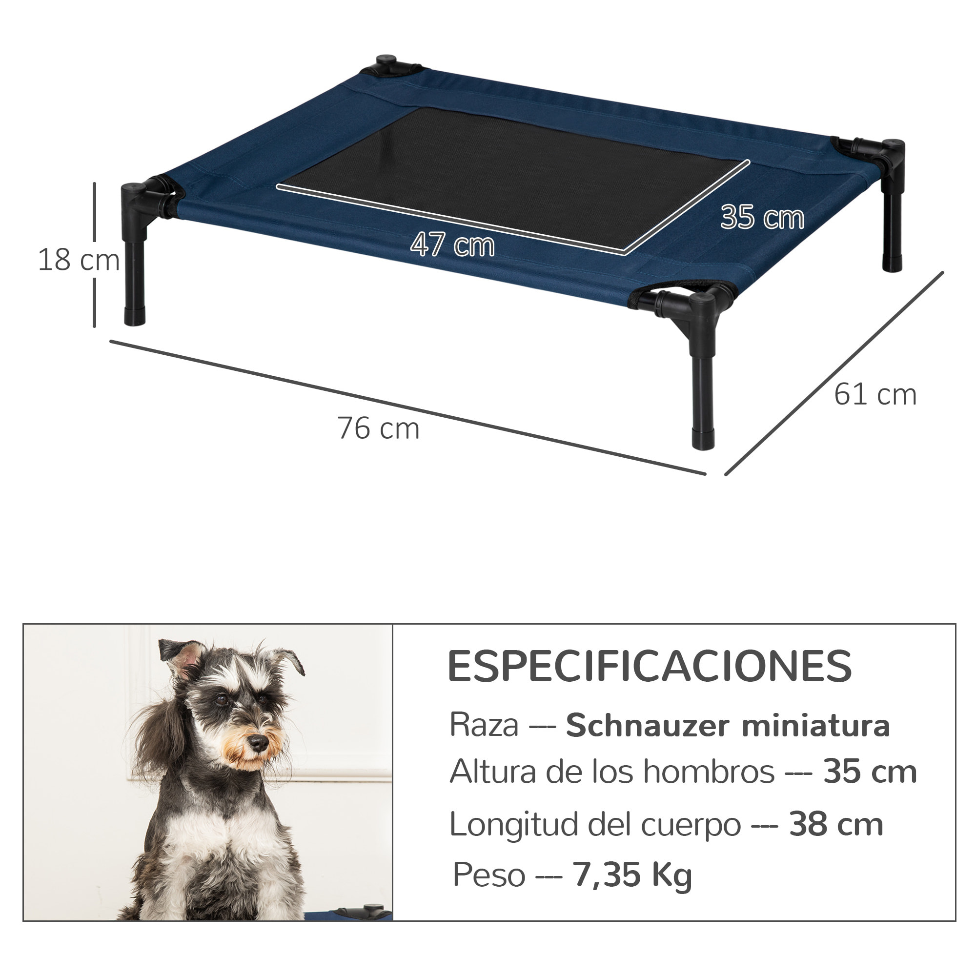 Cama para Mascotas de Oxford Metal 76x61x18 cm Azul y Negro