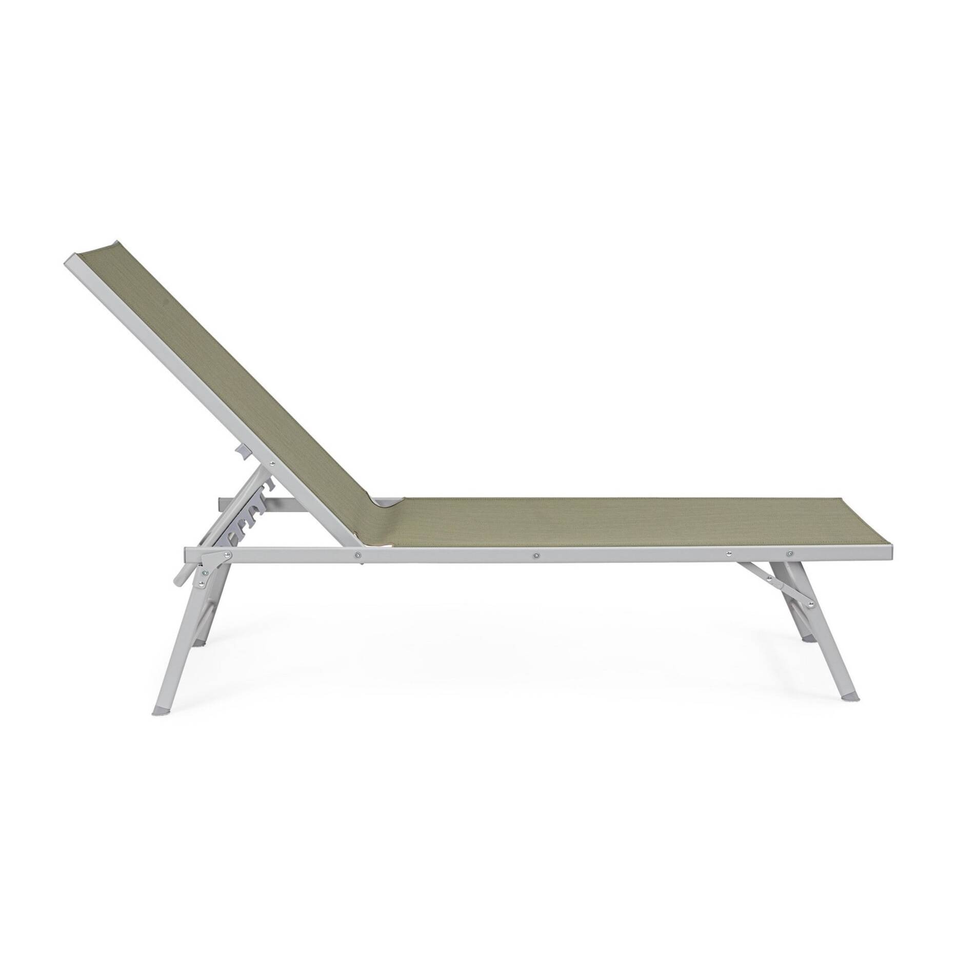 Set di 4 lettini, reclinabili, MACARELLA in alluminio grigio e textilene verde oliva, pieghevoli