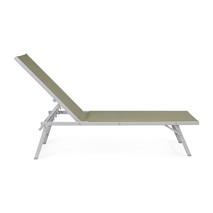 Set di 4 lettini, reclinabili, MACARELLA in alluminio grigio e textilene verde oliva, pieghevoli