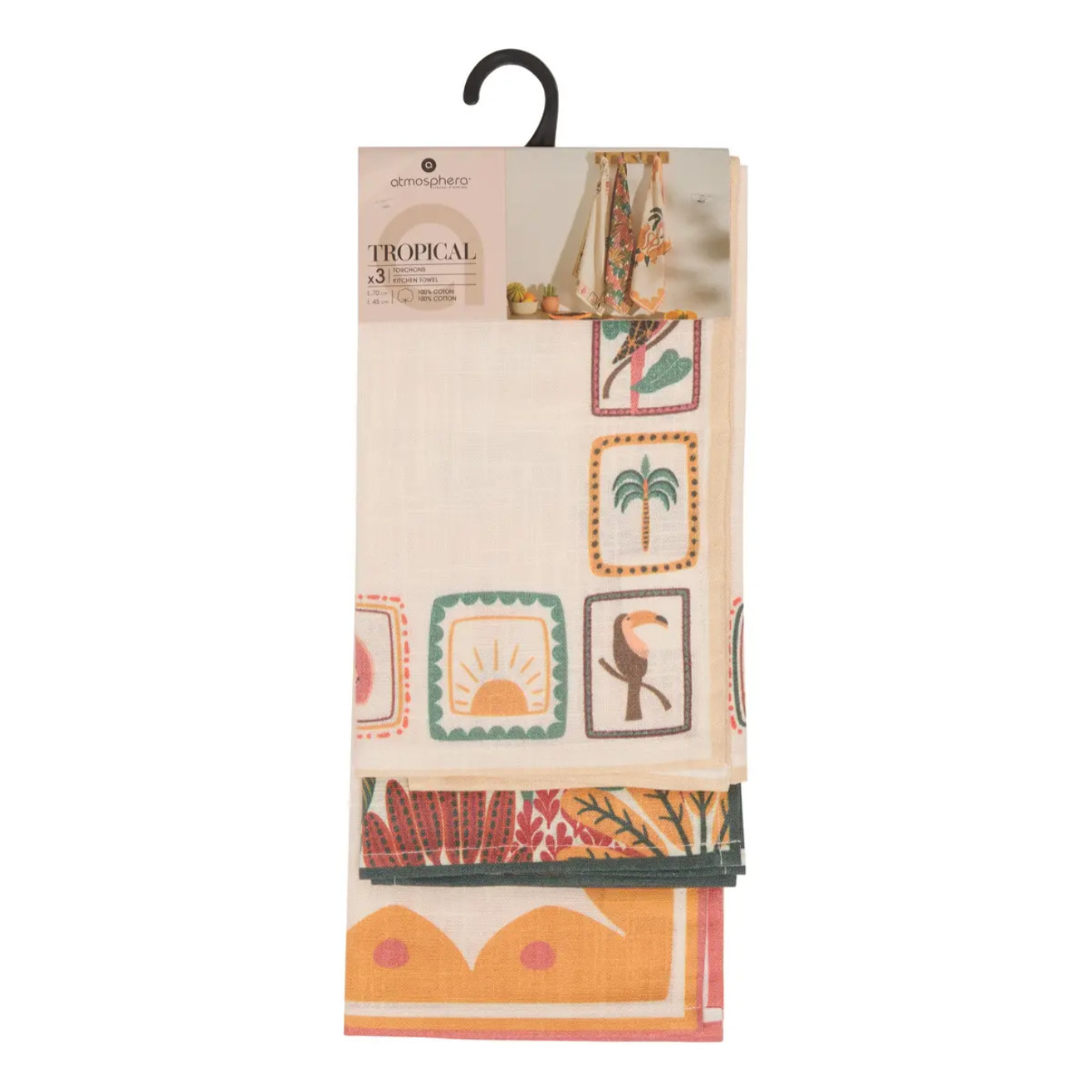 Lot de 3 torchons Tropical 70x45cm en coton