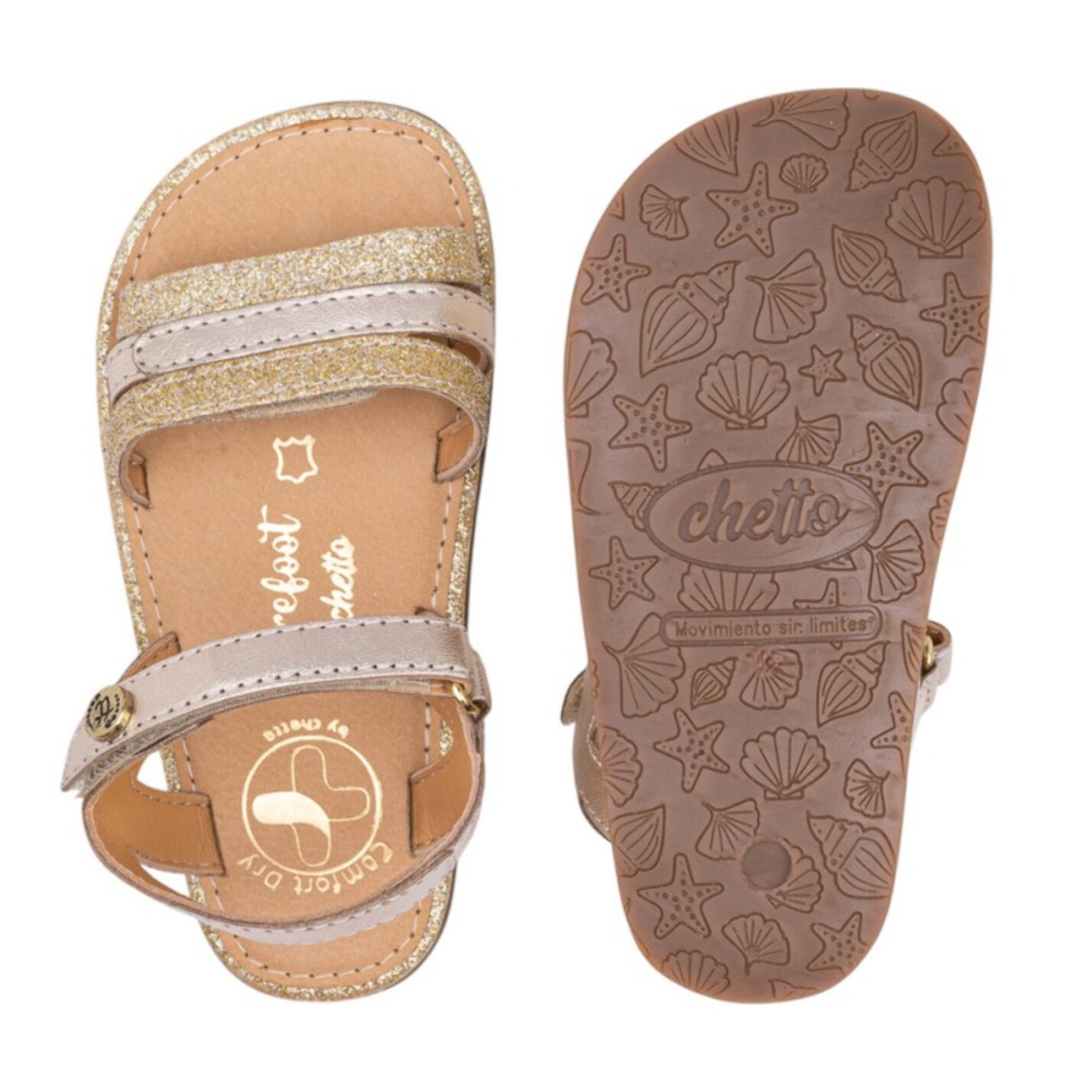 SANDALIA BAREFOOT PIEL CHETTO TIRAS METALIZADAS ORO