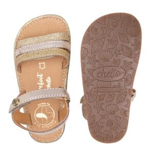 SANDALIA BAREFOOT PIEL CHETTO TIRAS METALIZADAS ORO