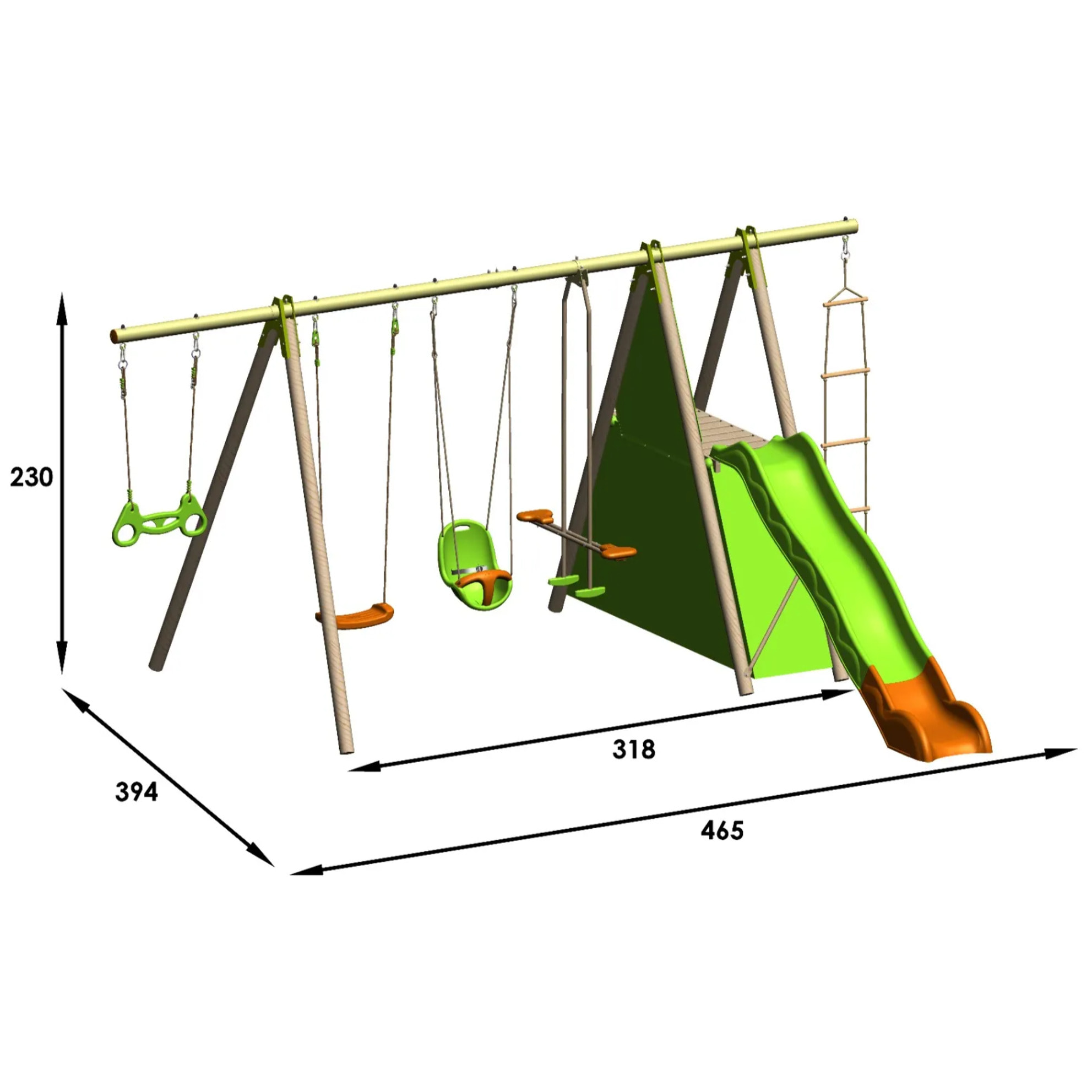 Balançoire en bois poutre métal 2,30 m Techwood IMPALA - 8 enfants