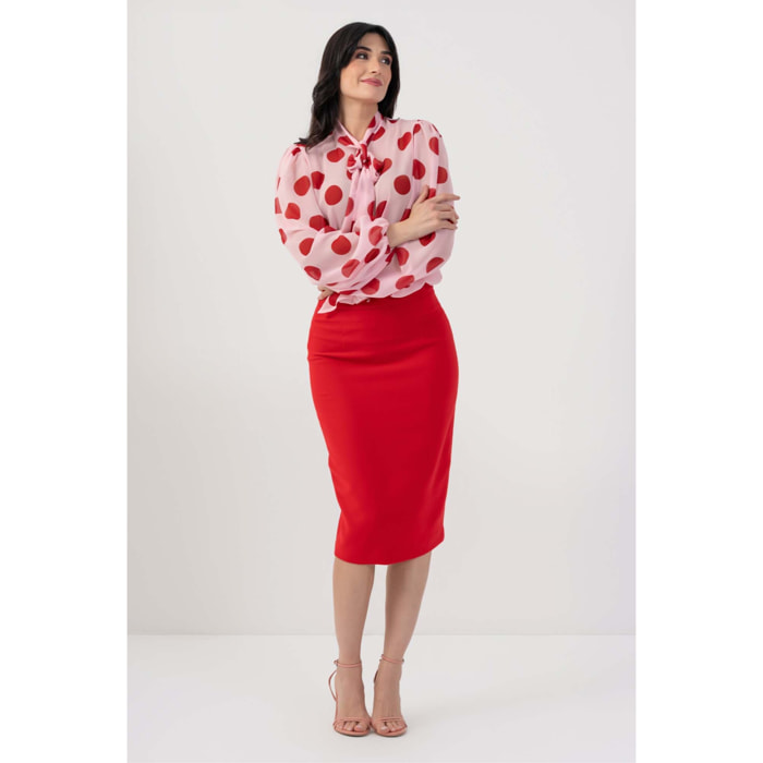 Kocca - Blusa fantasia con fiocco Donna, Pois, Girocollo