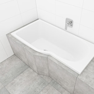 160x80 cm Beata Plus baignoire bain douche asymétrique acrylique positionnement gauche, sans pieds, blanc (BE1600LPLUS)
