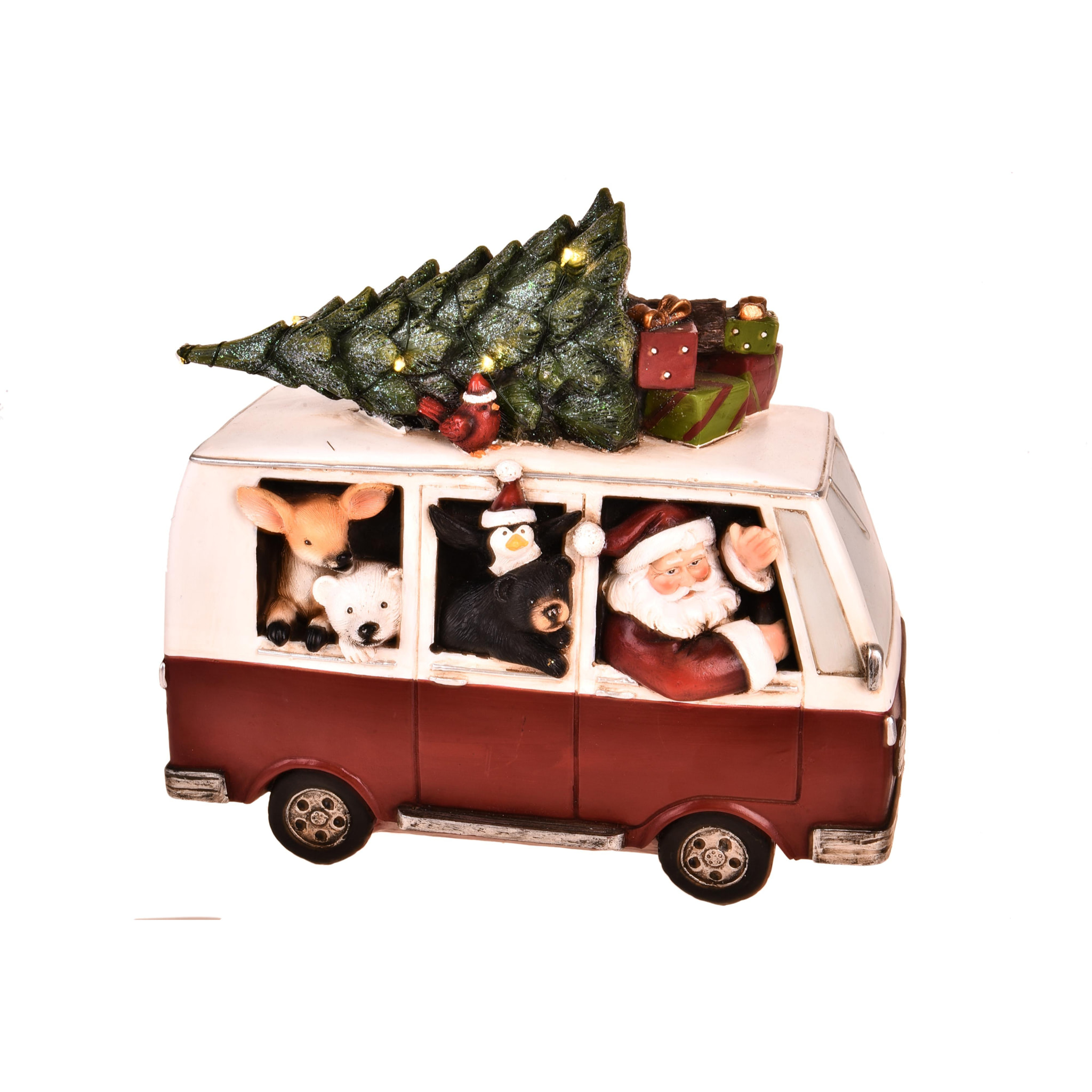 Babbo Natale Su Van Con Luci. Altezza 27 Cm - Pezzi 1 - 30X27X14cm - Colore: Rosa - Bianchi Dino - Articoli Natalizi