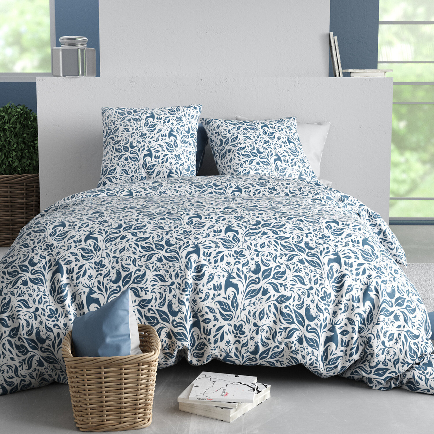 Parure housse de couette imprimé 100% coton - blouva - bleu