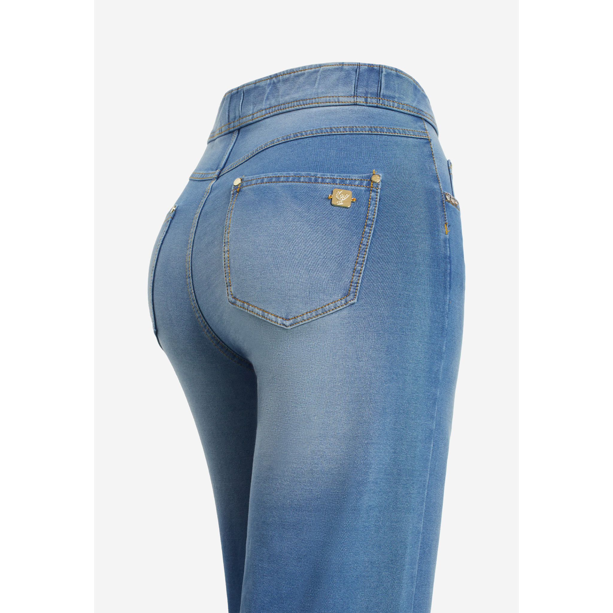 Pantaloni N.O.W.® wide leg vita alta in jersey effetto denim