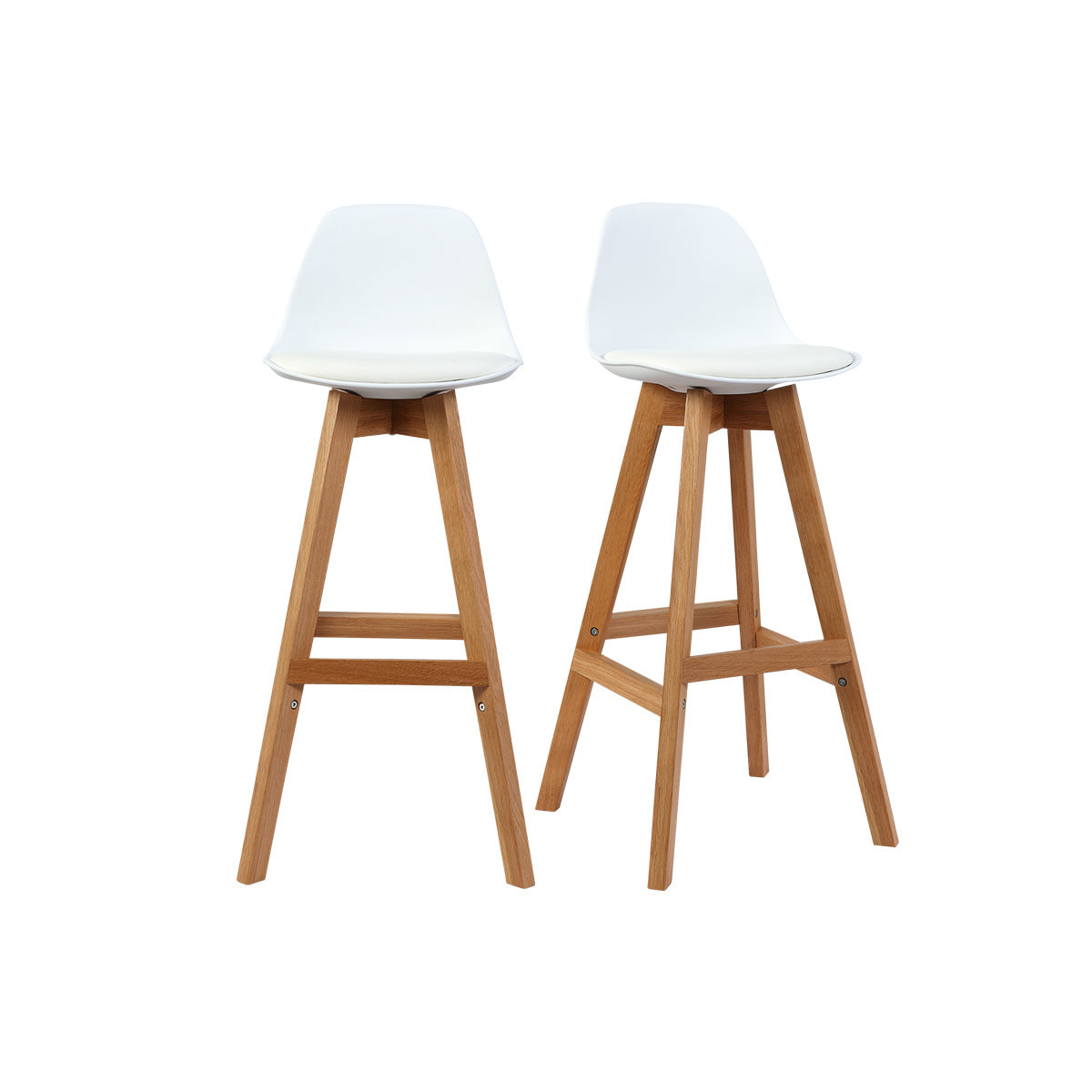 Tabourets de bar scandinaves blanc et bois 65 cm (lot de 2) MINI PAULINE