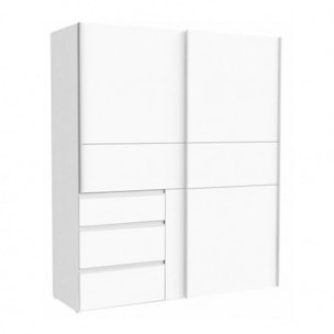 Armoire portes coulissantes 3 tiroirs bois L200 cm - 2 coloris - LOOKY