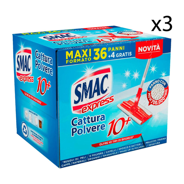 3x Smac Express Cattura Polvere 10+ Panni Multiuso - 3 Confezioni da 40 Panni