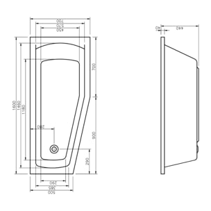 160x70 cm Aneta baignoire bain douche asymétrique en acrylique positionnement droite, sans pieds, blanc (AN1600PPLUS)