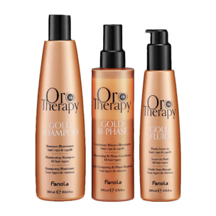 FANOLA Kit Oro Therapy Gold Shampoo 300ml + Conditioner Bifasico 200ml + Fluid Leave-In 200ml