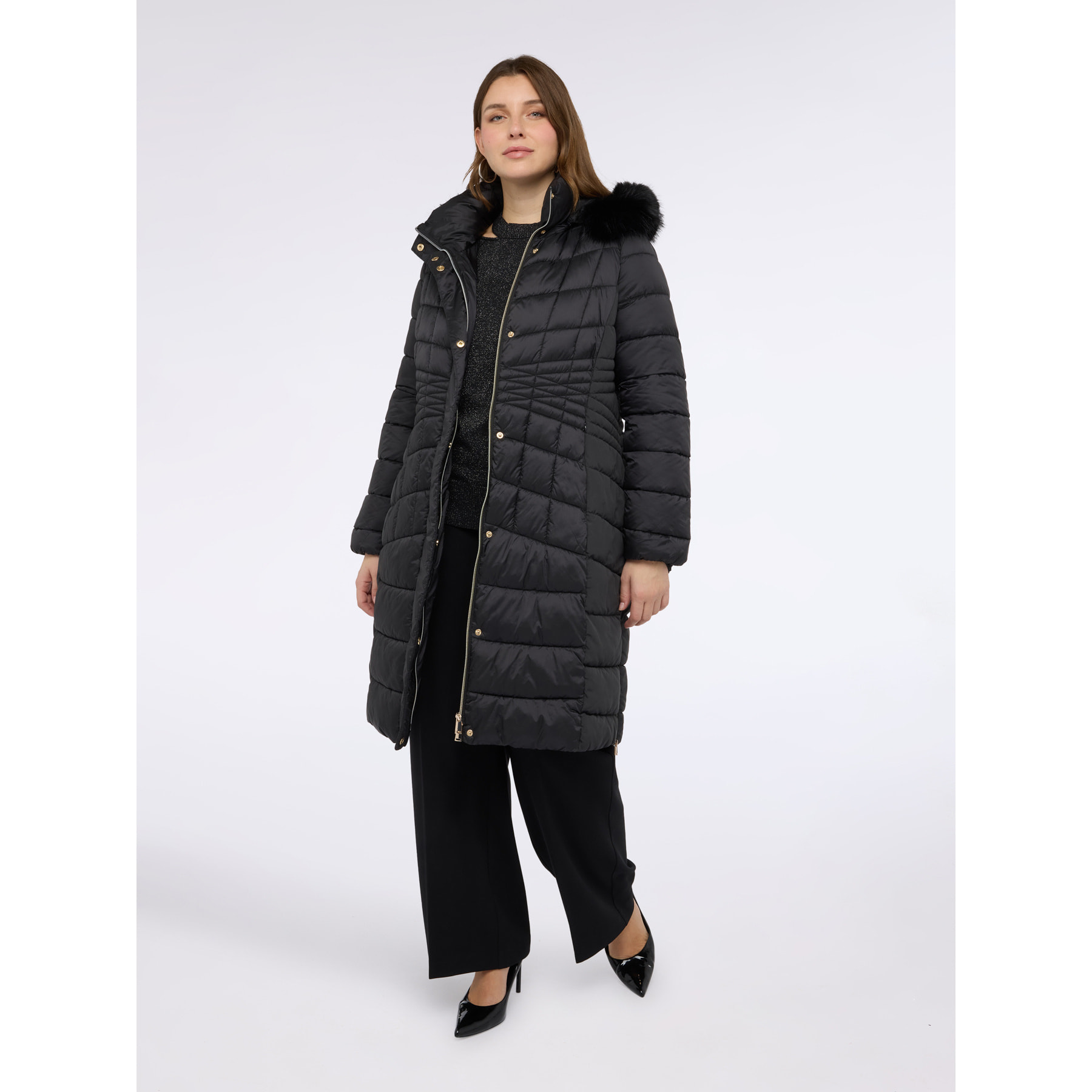 Fiorella Rubino - Piumino lungo bimaterico - Nero