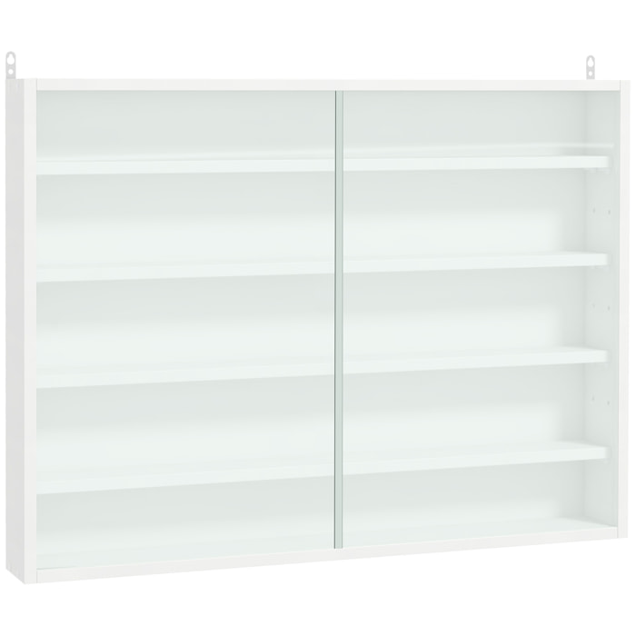 Vitrina de Pared Vitrina de Madera con Estantes Ajustables y 2 Puertas Correderas de Vidrio para Colecciones Perfumes Figuras de Decoración 80x9,5x60 cm Blanco