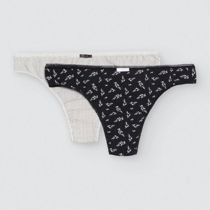 Confezione da 2 mutandine midi stampate in bianco e nero