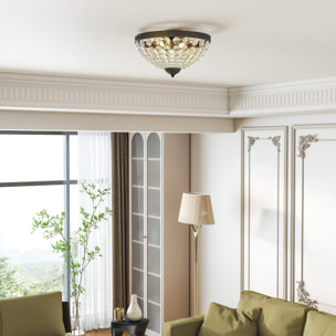 Lámpara de Techo de Cristal Clásica con 2 Casquillos E14, 40W, Plafón de Techo Vintage con 168 Cuentas de Cristal para Dormitorio, Salón, Cocina y Comedor, Negro