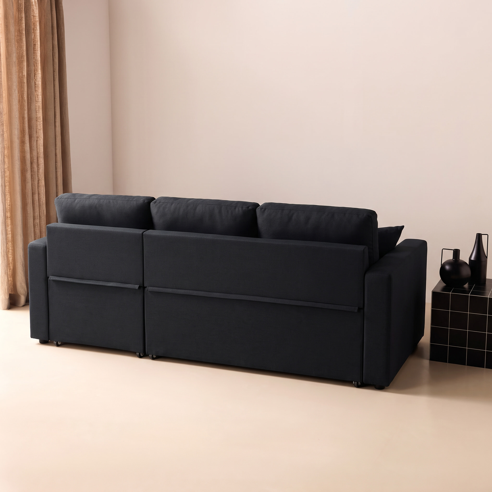 Canapé d'angle convertible réversible 3 places tissu avec coffre IDA