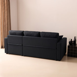 Canapé d'angle convertible réversible 3 places tissu avec coffre IDA