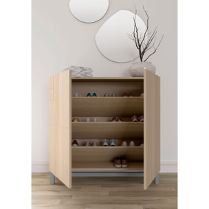 Zapatero Copenhague melamina nogal claro patas gris 90x90x27 cm