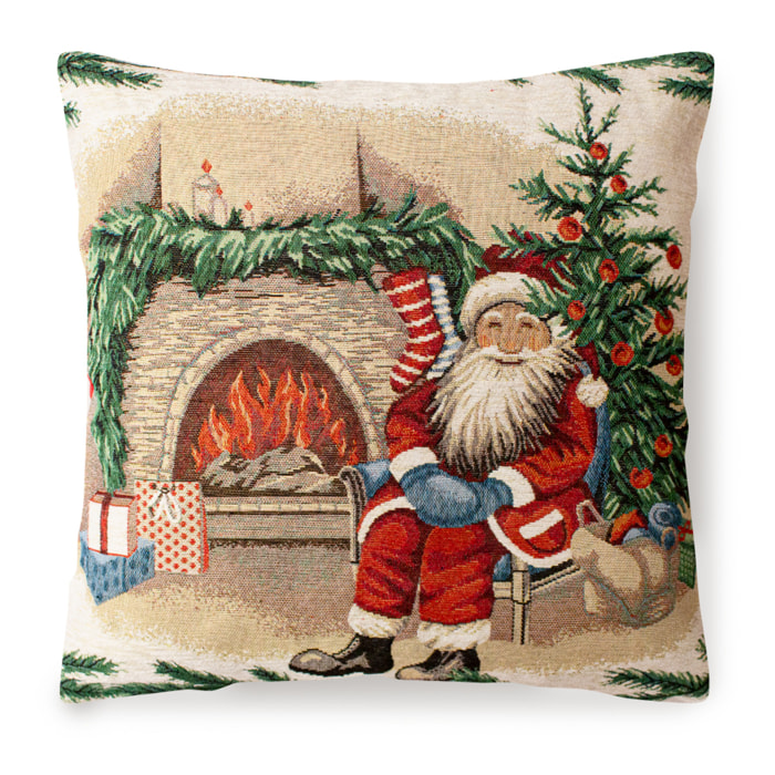 COPPIA CUSCINI ARREDO JACQUARD SFODERABILI 50X50 CM BABBO NATALE