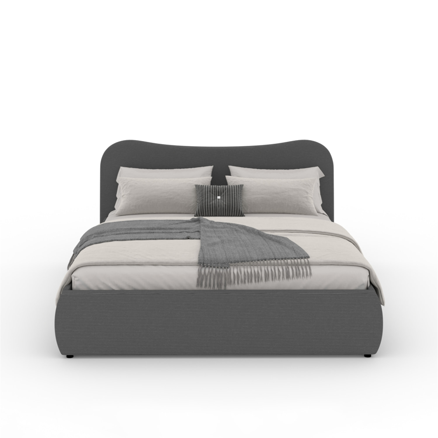 MILANO Lit coffre 140x190cm design arrondi velours côtelé gris