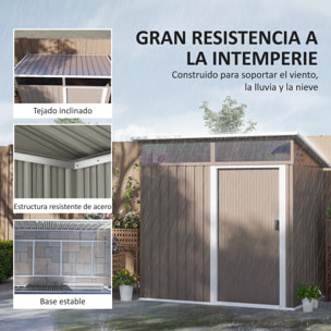 Caseta de Jardín Exterior 1,9m² 195x122x182 cm Cobertizo de Jardín Exterior con Base Refuerzo (Suelo NO Incluido) Puerta Corredera Ventanas Cobertizo para Terraza Patio Marrón