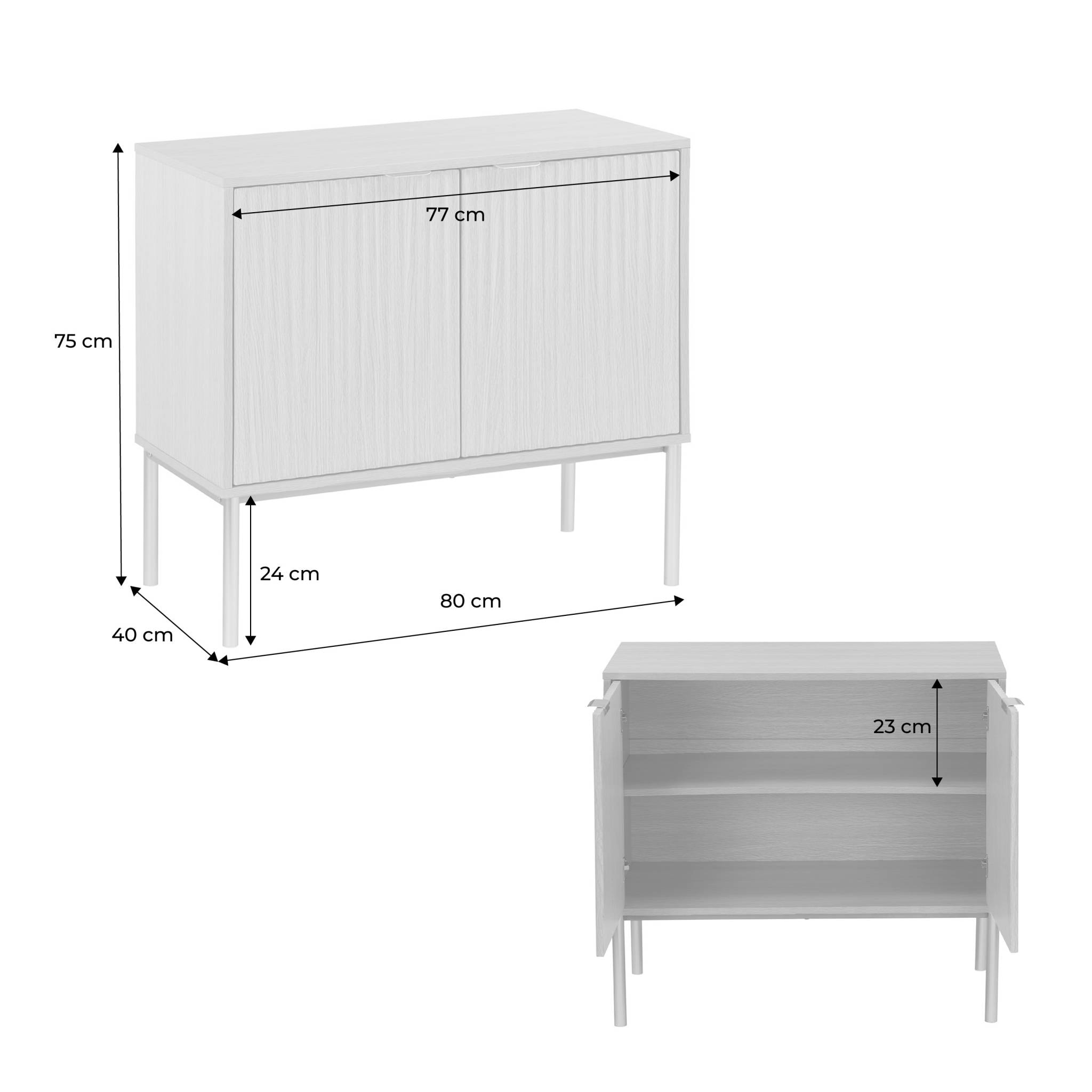 Buffet effet bois rainuré et métal champagne. 2 portes 80cm. buffet bas