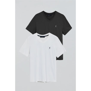 Pack de dos camisetas de cuello de pico negra y blanca con logo Rigby Go