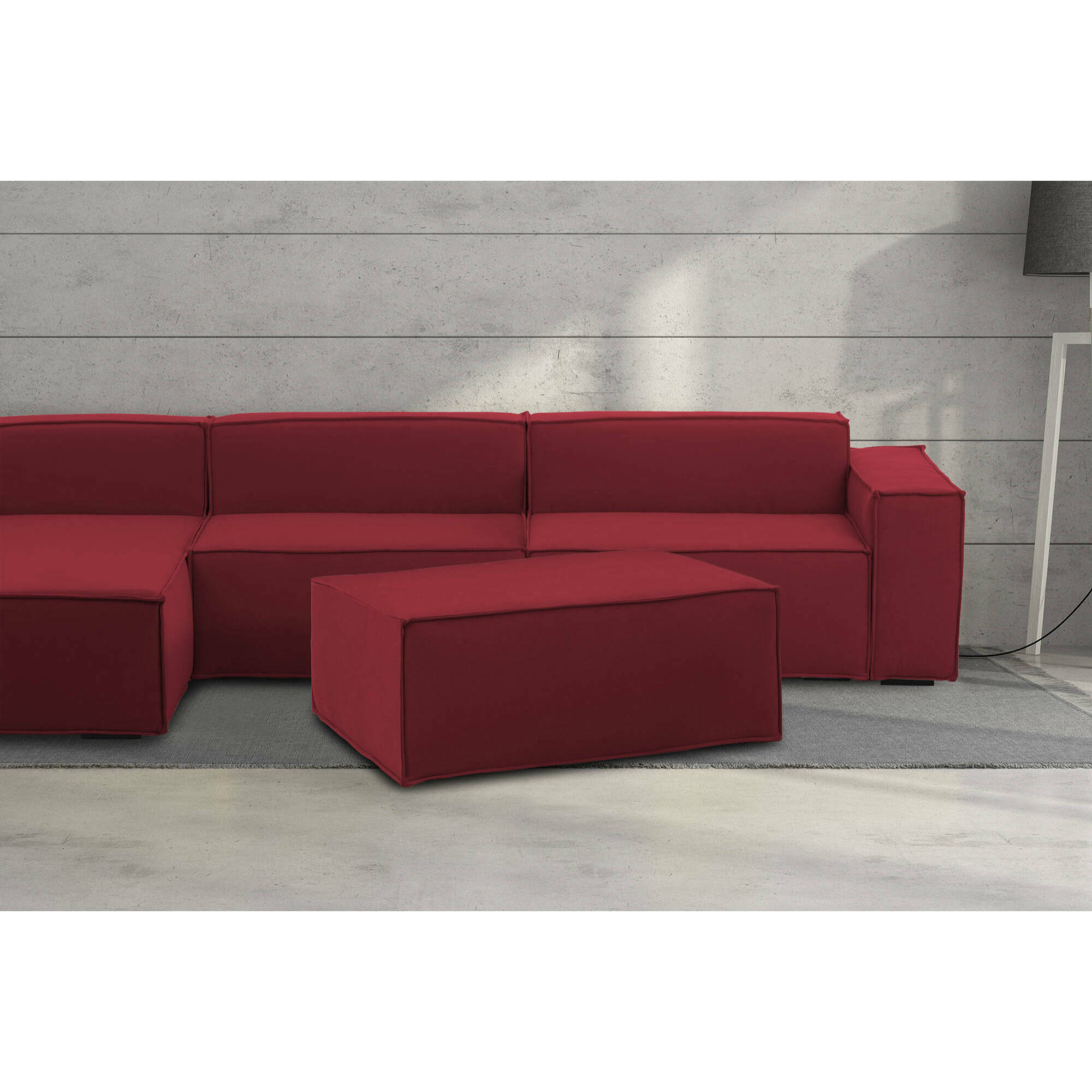 Pouf Antonella, Pouf da salotto, 100% Made in Italy, Poltroncina relax in tessuto imbottito, Cm 100x70h43, Rosso