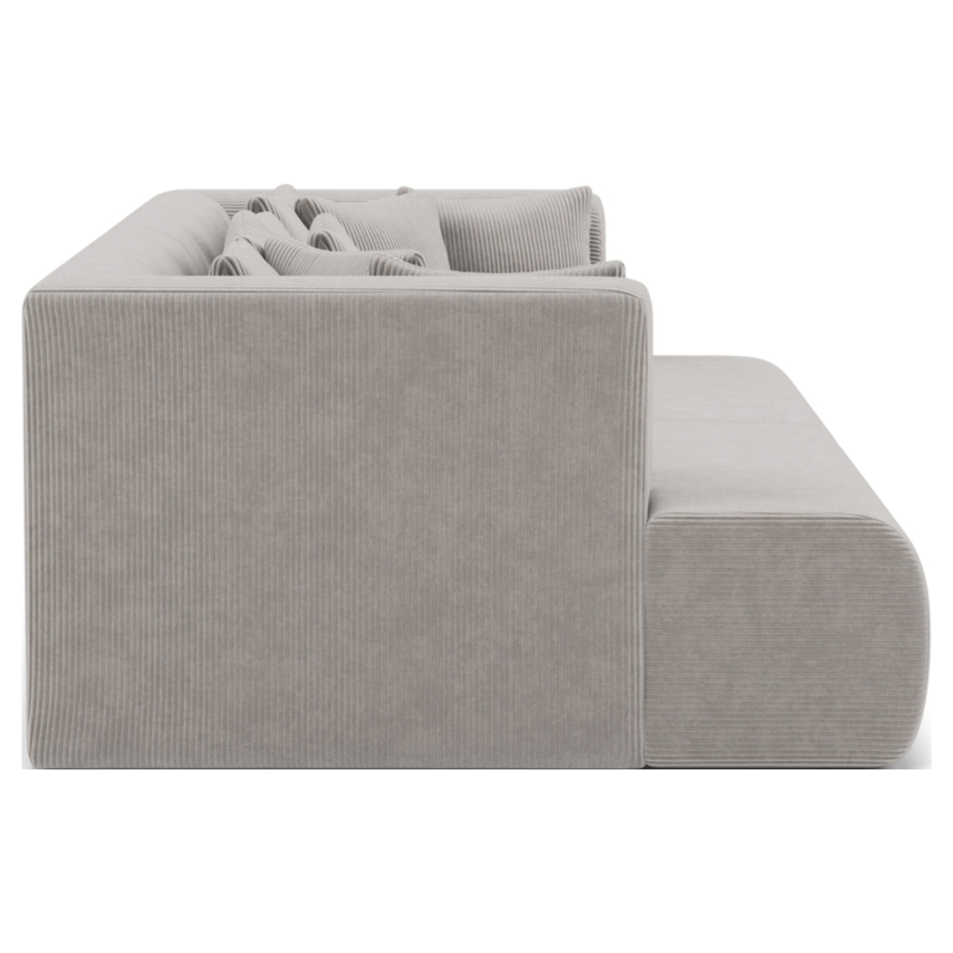 Onyx - canapé droit 4 places avec double méridienne - assise profonde - en velours côtelé - Gris clair