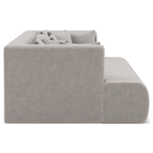 Onyx - canapé droit 4 places avec double méridienne - assise profonde - en velours côtelé - Gris clair