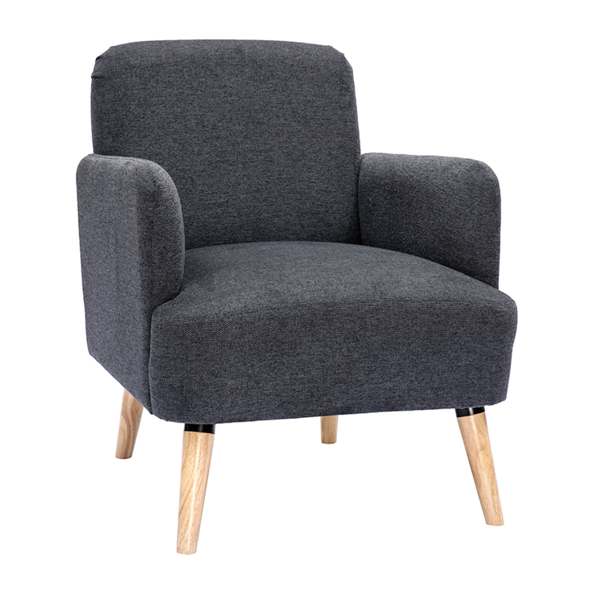 Fauteuil scandinave en tissu effet velours texturé gris foncé et bois clair ISKO