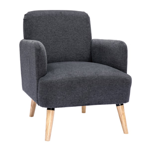 Fauteuil scandinave en tissu effet velours texturé gris foncé et bois clair ISKO