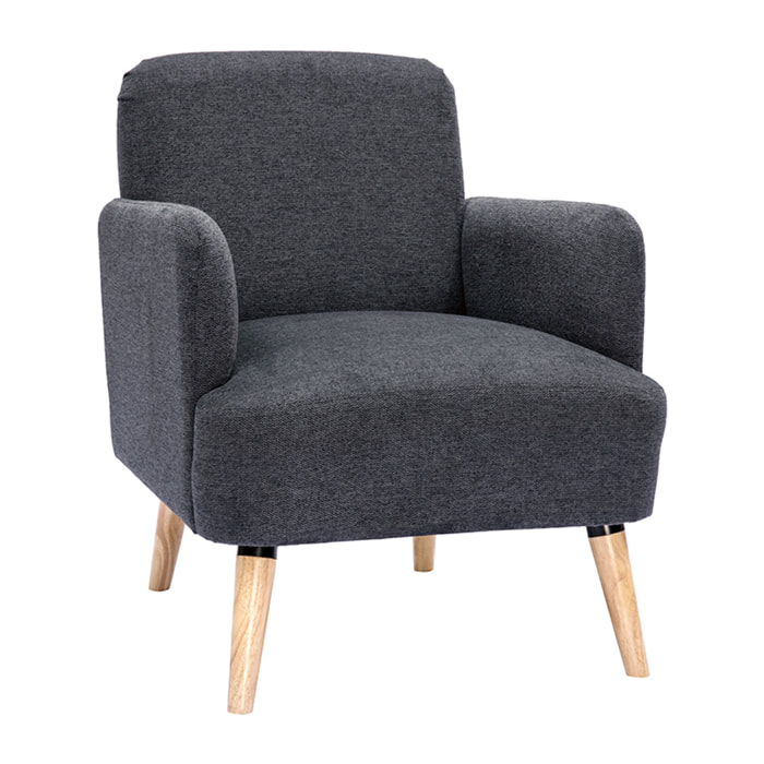 Fauteuil scandinave en tissu effet velours texturé gris foncé et bois clair ISKO