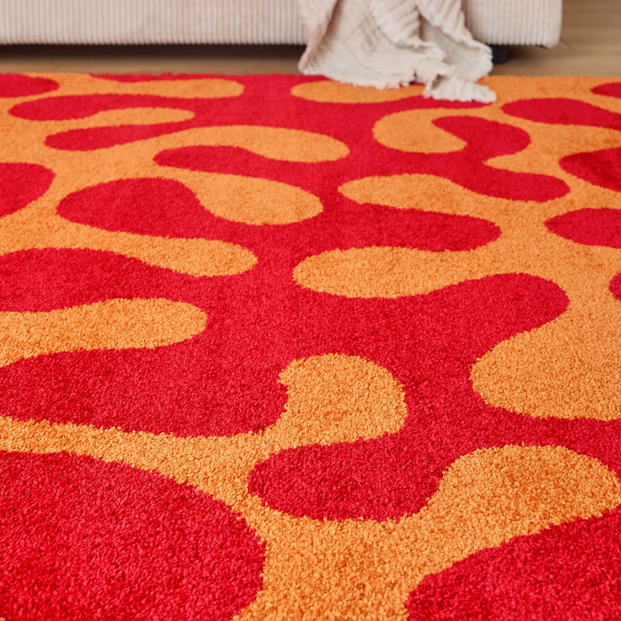 GROOVY - Tapis rétro coloré à motif abstrait - Confortable et moelleux - Rouge