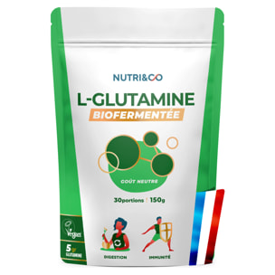 Nutri&Co L-Glutamine en poudre Bio-fermentée Qualité Kyowa® Goût Neutre - 150g Vegan